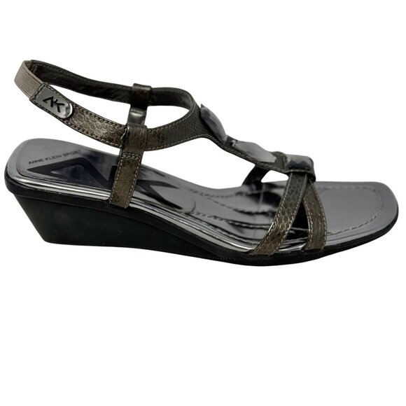 Anne Klein Makala Pewter Gray Wedge Sandals 7M Jewel Accents Ankle Strap - READ - Picture 5 of 15
